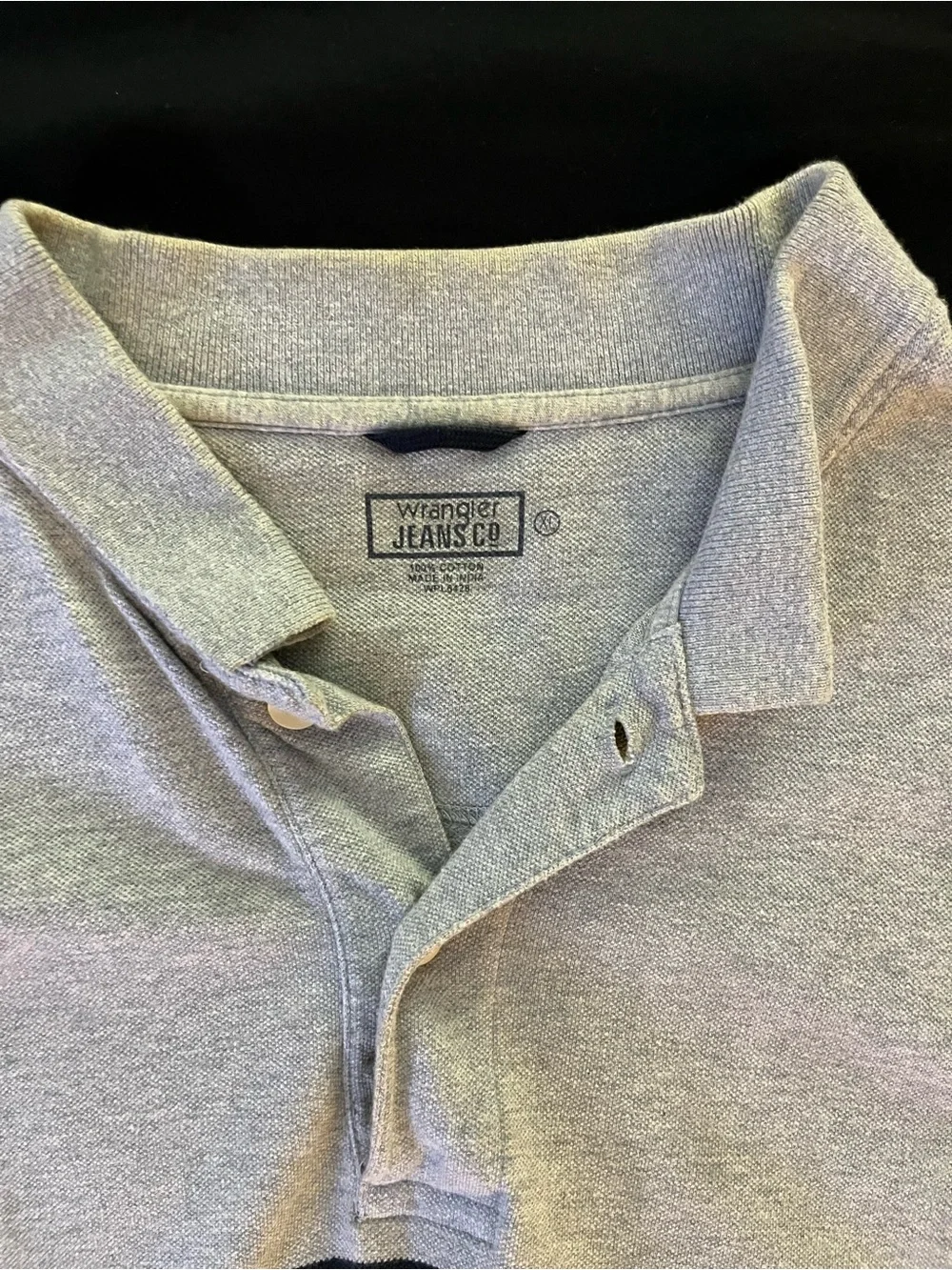 Wrangler Jeans Co Mens Long Sleeve Polo Shirt Gray Navy Blue Chest Stripe